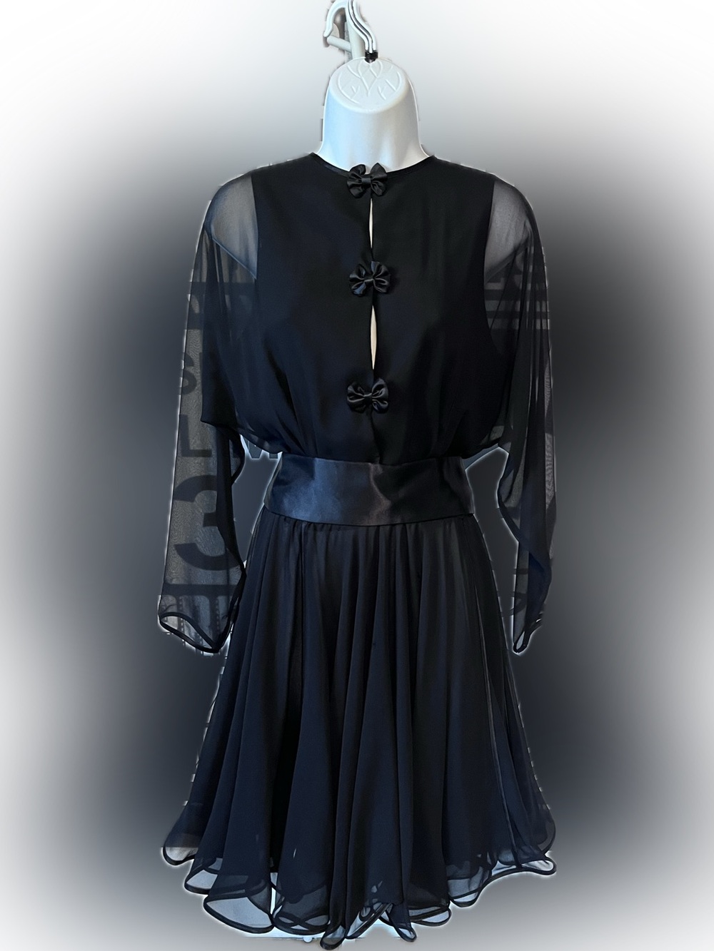 Elegant Black Sheer Sleeve Midi Dress